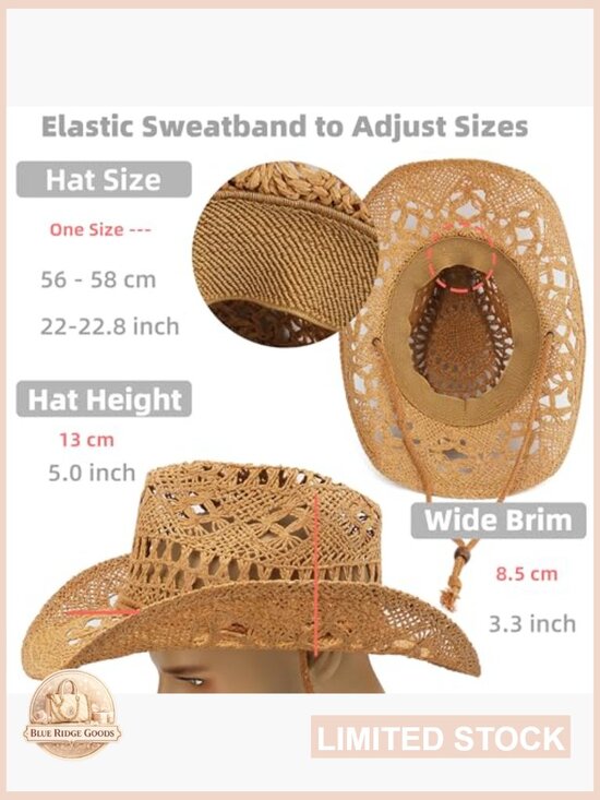 Straw Cowboy Hat Wide Brim Shapeable Sun Beach Western Unisex main image 6